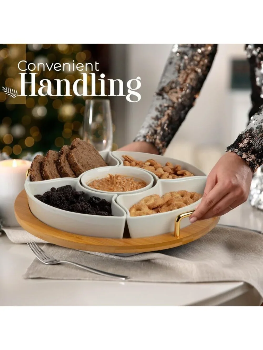 13.5” Divided Chip & Dip Serving Set - Appetizer Platters, Party Trays & Lazy
